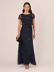 Adrianna Papell Blue Blouson Beaded Long Dress - Image 5 of 7