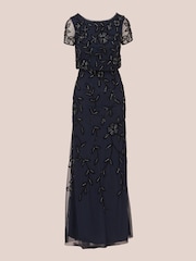 Adrianna Papell Blue Blouson Beaded Long Dress - Image 6 of 7