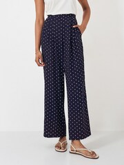 Crew Clothing Company Blue Spot Print Wide Leg 100% Cotton Trousers - Image 1 of 4