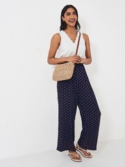 Crew Clothing Company Blue Spot Print Wide Leg 100% Cotton Trousers - Image 3 of 4