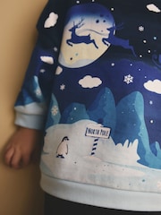 Navy Reindeer Scene Christmas Crew Neck 100% Cotton Sweatshirt (3mths-7yrs) - Image 2 of 7