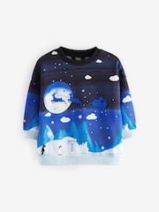 Navy Reindeer Scene Christmas Crew Neck 100% Cotton Sweatshirt (3mths-7yrs) - Image 3 of 7