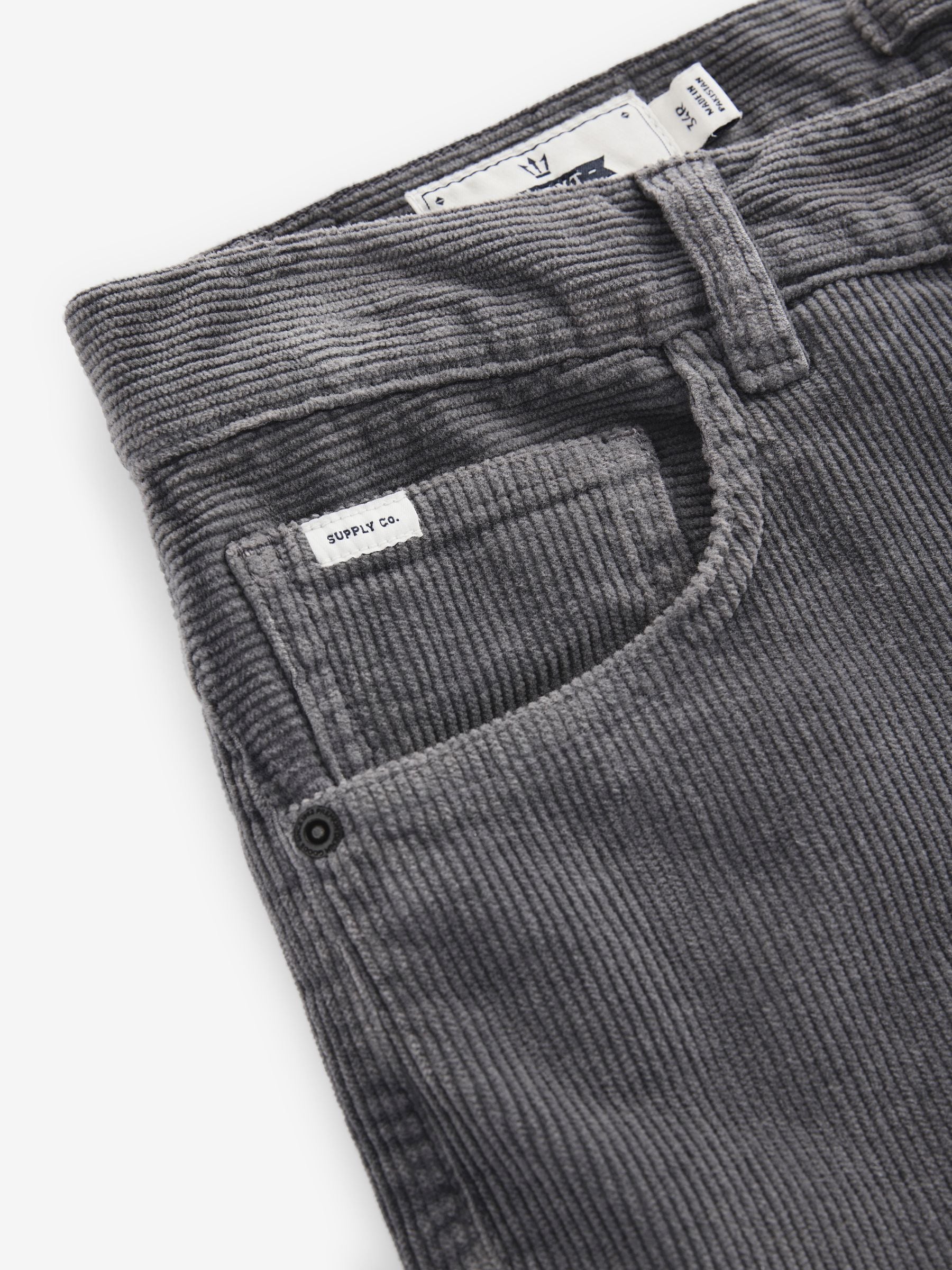 Przeglądaj Szary - Regular Fit Corduroy 5 Pocket Trousers z