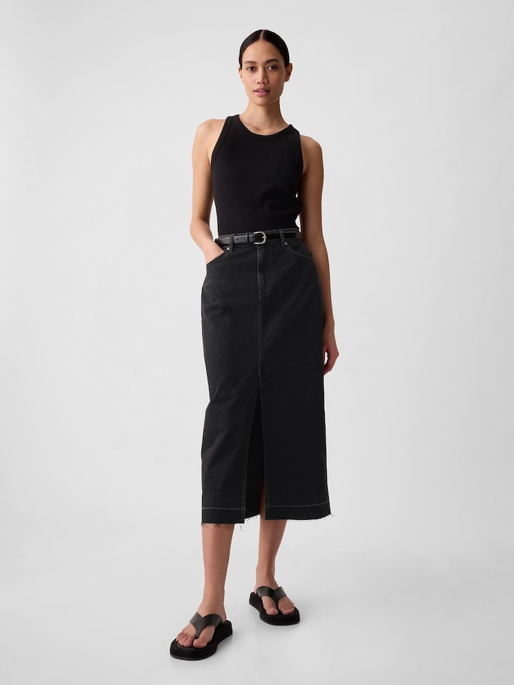 Gap Black Denim Midi Skirt - Image 1 of 5