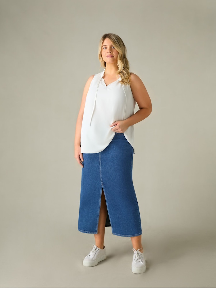 Live Unlimited White Curve Ruffle Neck Blouse - Image 1 of 4