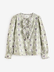 Cath Kidston Green Birdcage Ruffle 100% Cotton Blouse - Image 3 of 3
