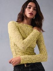 Green Slash Neck Long Sleeve Lace Top - Image 1 of 6
