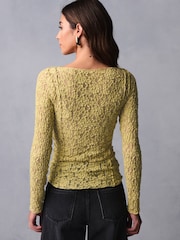 Green Slash Neck Long Sleeve Lace Top - Image 2 of 6