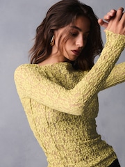 Green Slash Neck Long Sleeve Lace Top - Image 4 of 6