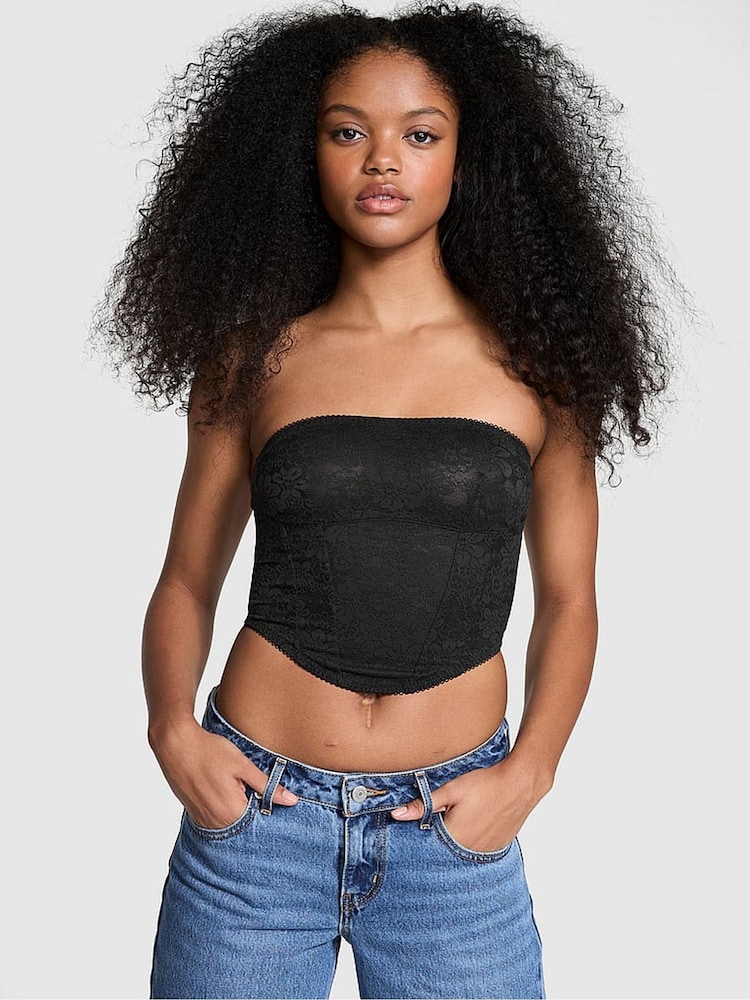Victoria's Secret PINK Black Lace Strapless Corset Top - Image 1 of 3