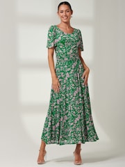 Jolie Moi Green Paityn Angel Sleeve Mesh Maxi Dress - Image 1 of 6