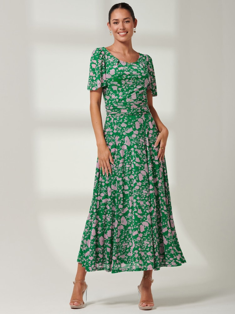 Jolie Moi Green Paityn Angel Sleeve Mesh Maxi Dress - Image 1 of 6