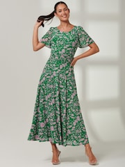 Jolie Moi Green Paityn Angel Sleeve Mesh Maxi Dress - Image 5 of 6