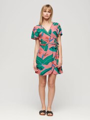 Superdry Pink Printed Mini Wrap Dress - Image 2 of 7