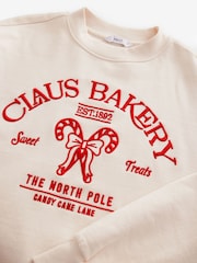 Red/Ecru Christmas Front Graphic Claus Bakery Crew Neck Sweatshirt - Image 6 of 7