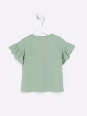 River Island Green Mini Girls Satin Heart Lovely T-Shirt - Image 3 of 4