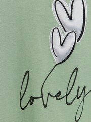 River Island Green Mini Girls Satin Heart Lovely T-Shirt - Image 4 of 4