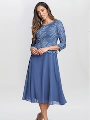Gina Bacconi Blue Priscilla Embroidered Midi Dress - Image 2 of 6