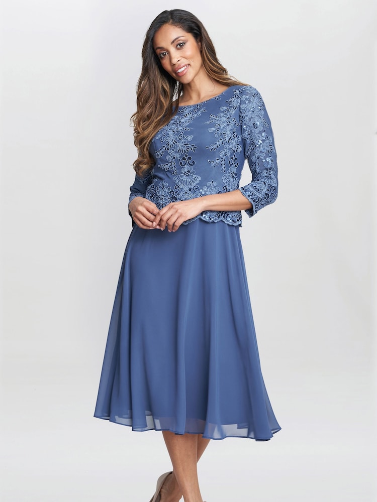 Gina Bacconi Blue Priscilla Embroidered Midi Dress - Image 2 of 6 Gina Bacconi Blue Priscilla Embroidered Midi Dress - Image 2 of 6
