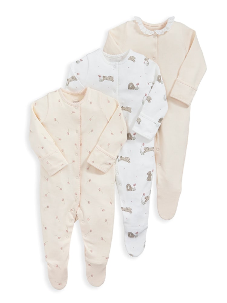 Mamas & Papas 100 % Baumwoll-Schlafanzüge mit Häschenmotiv, Pink, 3er-Pack - Bild 2 von 2 Mamas & Papas 100 % Baumwoll-Schlafanzüge mit Häschenmotiv, Pink, 3er-Pack - Bild 2 von 2