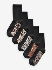Leopard Footbed Ankle Socks 5 Pack - Image 1 of 6