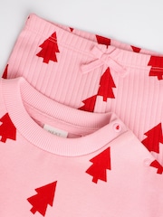 Pink Christmas Tree Print Baby Sweat Top And Leggings Set - Image 12 of 18