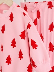Pink Christmas Tree Print Baby Sweat Top And Leggings Set - Image 17 of 18