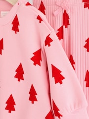Pink Christmas Tree Print Baby Sweat Top And Leggings Set - Image 18 of 18
