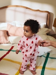 Pink Christmas Tree Print Baby Sweat Top And Leggings Set - Image 2 of 18