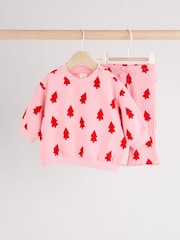 Pink Christmas Tree Print Baby Sweat Top And Leggings Set - Image 6 of 18