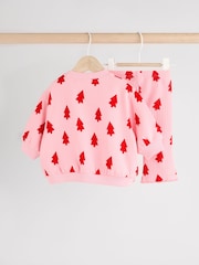 Pink Christmas Tree Print Baby Sweat Top And Leggings Set - Image 7 of 18