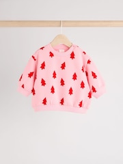 Pink Christmas Tree Print Baby Sweat Top And Leggings Set - Image 8 of 18