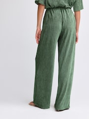 Olive Green Velvet Plisse Wide Leg Trousers - Image 3 of 4