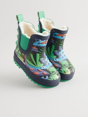 Green Dinosaur Print Warm Lined Ankle Wellies - Image 1 of 7