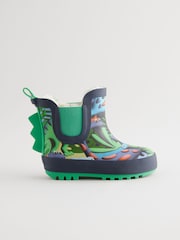 Green Dinosaur Print Warm Lined Ankle Wellies - Image 2 of 7