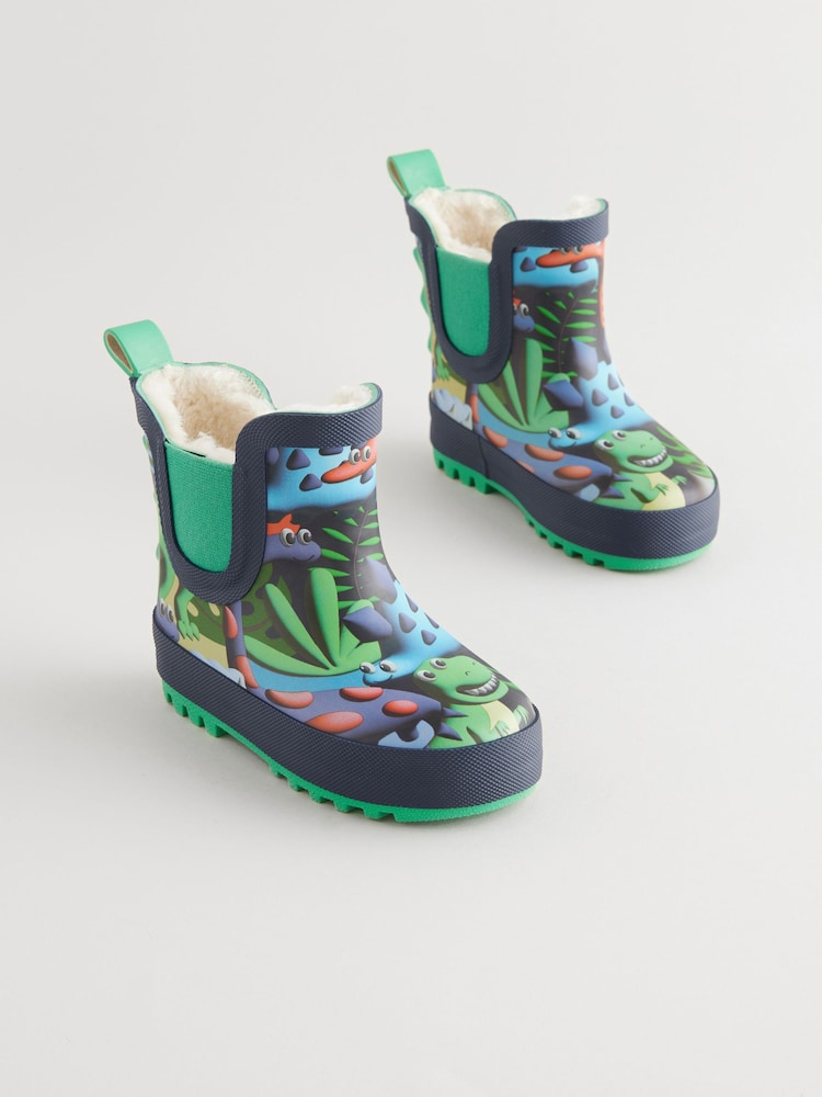 Green Dinosaur Print Warm Lined Ankle Wellies - Image 7 of 7 Green Dinosaur Print Warm Lined Ankle Wellies - Image 7 of 7