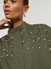 River Island Khaki Pearl Detail Bomber Jacket - Image 3 of 4