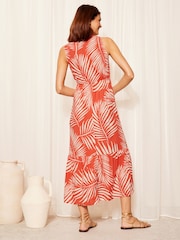 Friends Like These Red Palm Strappy Woven V Neck Tiered Midaxi - Image 4 of 4