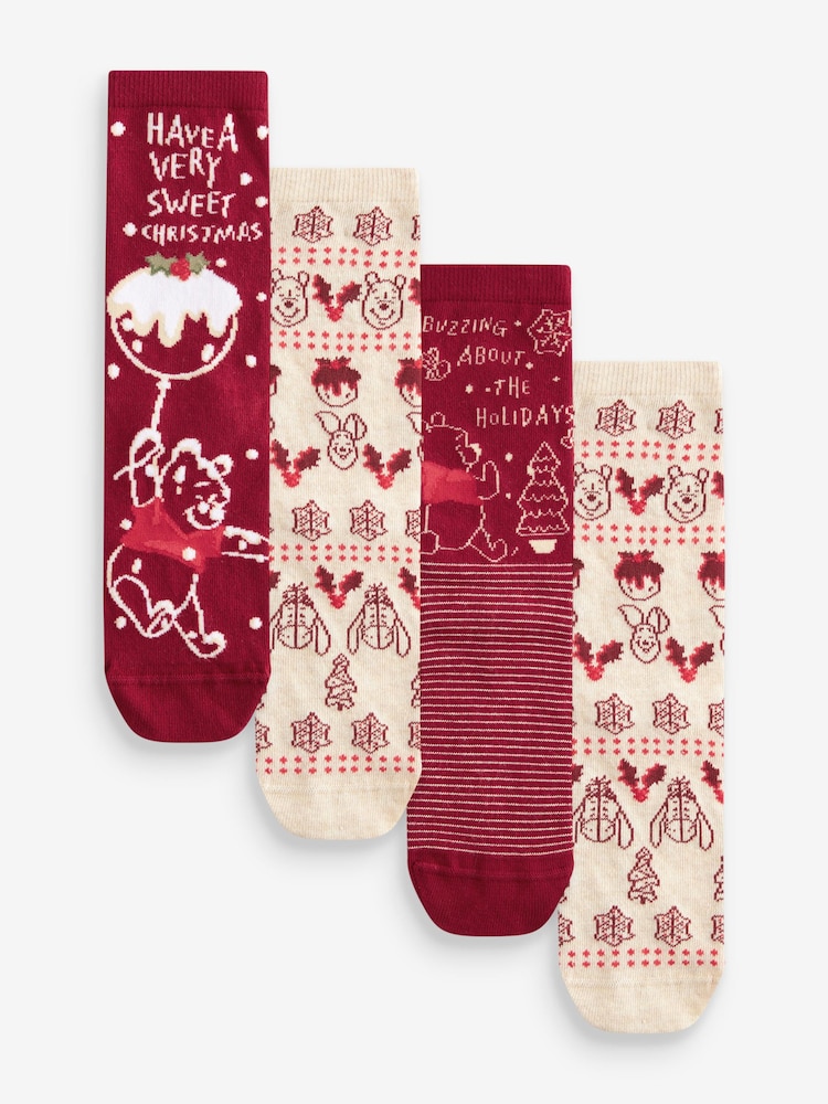 Winnie The Pooh Christmas Ankle Socks 4 Pack - Image 1 of 6 Winnie The Pooh Christmas Ankle Socks 4 Pack - Image 1 of 6