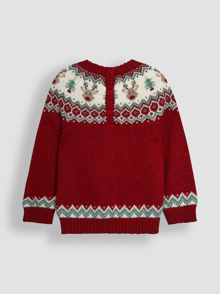 JoJo Maman Bébé Red Christmas Reindeer Jumper - Image 2 of 3