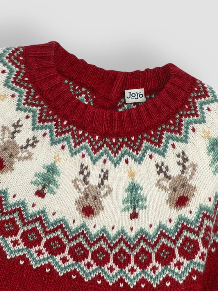 JoJo Maman Bébé Red Christmas Reindeer Jumper - Image 3 of 3