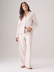 The Set Neutral Stripe/Blue Stripe 2 Pack Flannel Long Sleeve Button Through Pyjamas - Image 2 of 8