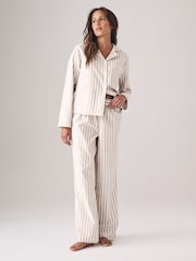 The Set Neutral Stripe/Blue Stripe 2 Pack Flannel Long Sleeve Button Through Pyjamas - Image 4 of 8