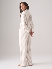 The Set Neutral Stripe/Blue Stripe 2 Pack Flannel Long Sleeve Button Through Pyjamas - Image 5 of 8
