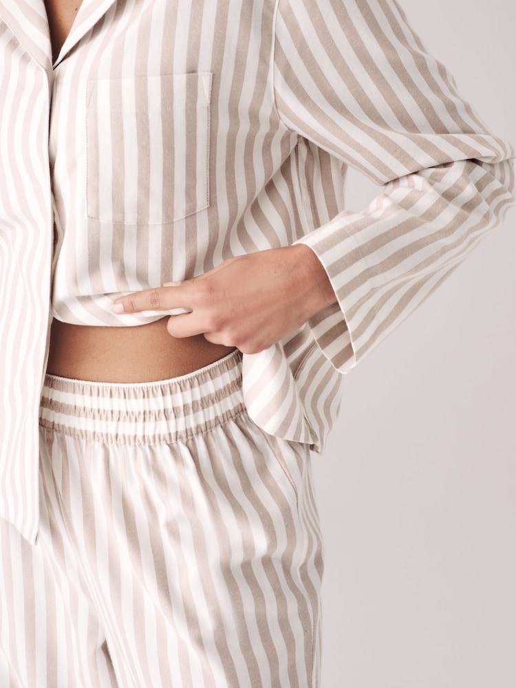 The Set Neutral Stripe/Blue Stripe 2 Pack Flannel Long Sleeve Button Through Pyjamas - Image 6 of 8