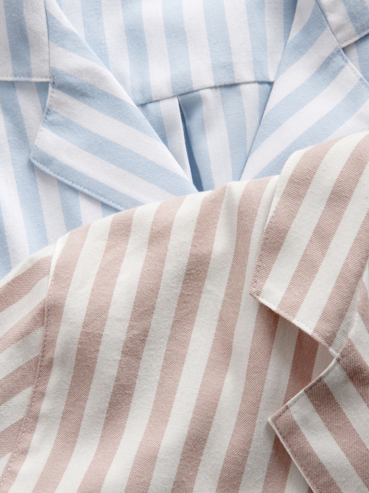The Set Neutral Stripe/Blue Stripe 2 Pack Flannel Long Sleeve Button Through Pyjamas - Image 7 of 8