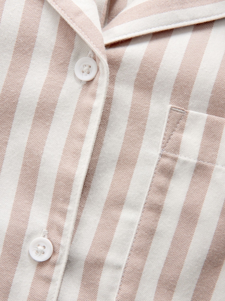 The Set Neutral Stripe/Blue Stripe 2 Pack Flannel Long Sleeve Button Through Pyjamas - Image 8 of 8