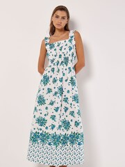 Apricot Blue Floral Smocked Milkmaid Maxi Dress - Image 1 of 4