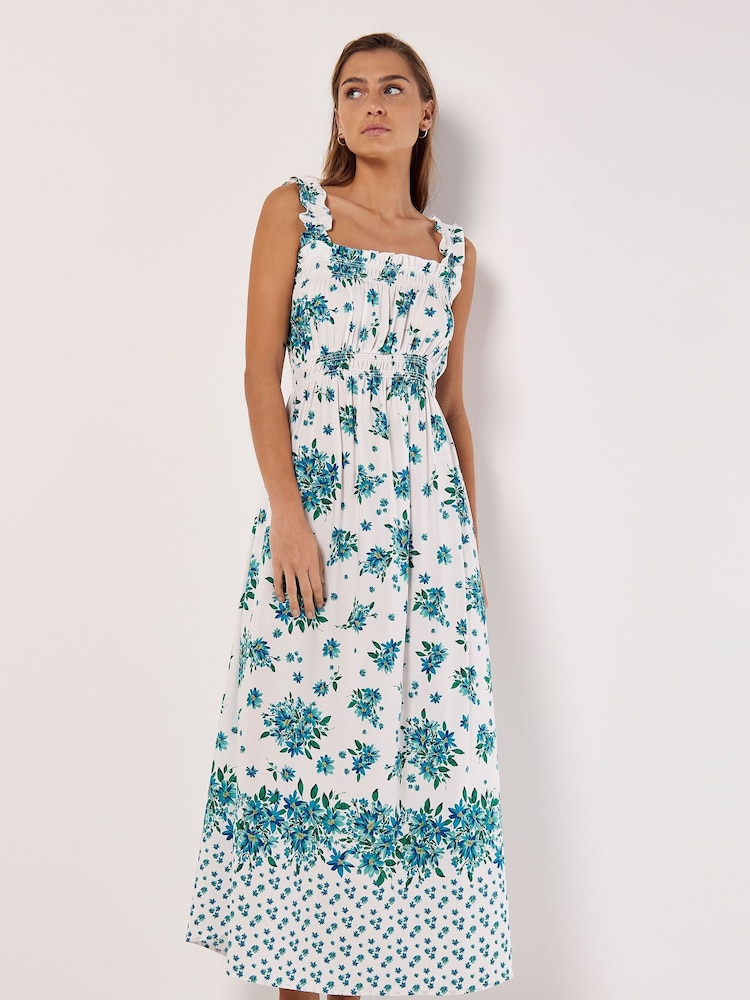 Apricot Blue Floral Smocked Milkmaid Maxi Dress - Image 2 of 4