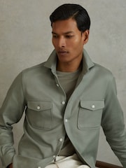 Reiss Sage Green Arlo Cotton Canvas Overshirt - Image 1 of 6